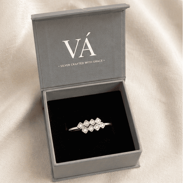 925 Sterling Silver Geometric Cubic Zirconia Ring Worn on Finger | Elegant Women’s Ring