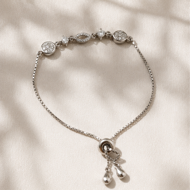 925 Sterling Silver Adjustable Bracelet with Cubic Zirconia on White Background | Vrindae Argente