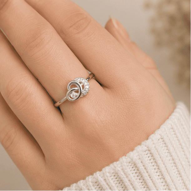 925 Sterling Silver Infinity Knot Ring Worn on Finger | Elegant Women’s Silver Jewellery

