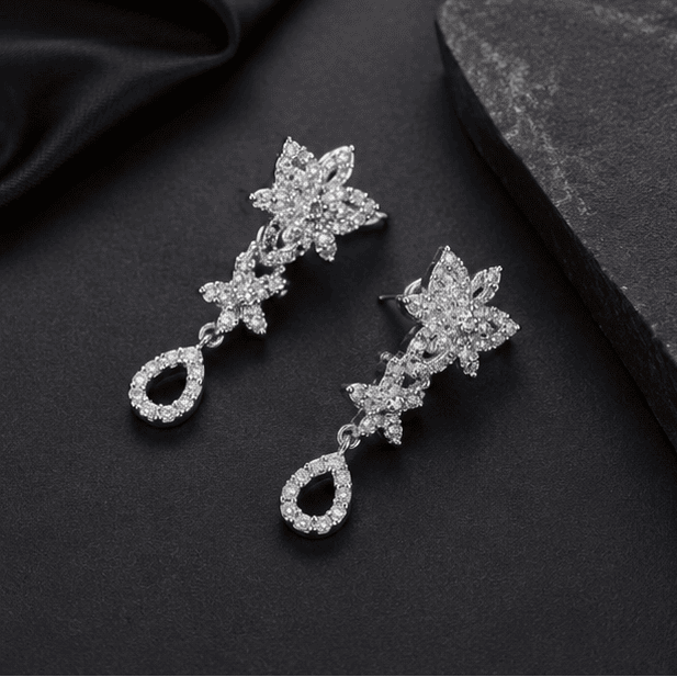 925 sterling silver floral drop earrings displayed