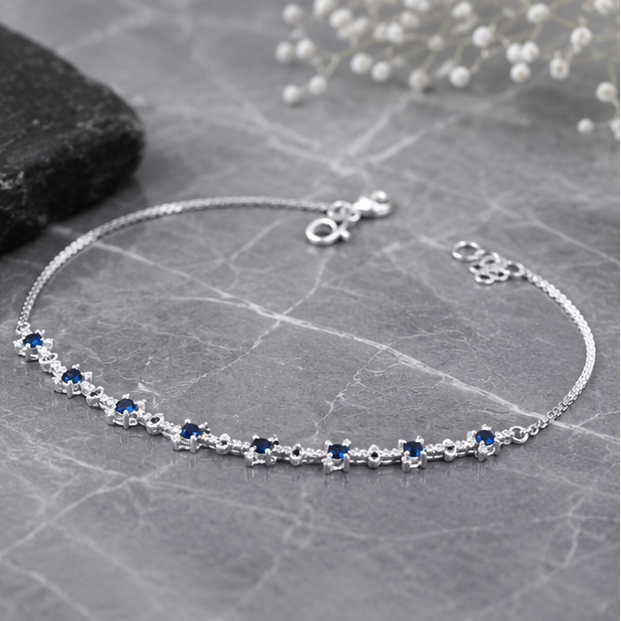 Celestia Sapphire Starlet Payal in 925 sterling silver with sapphire blue stones 