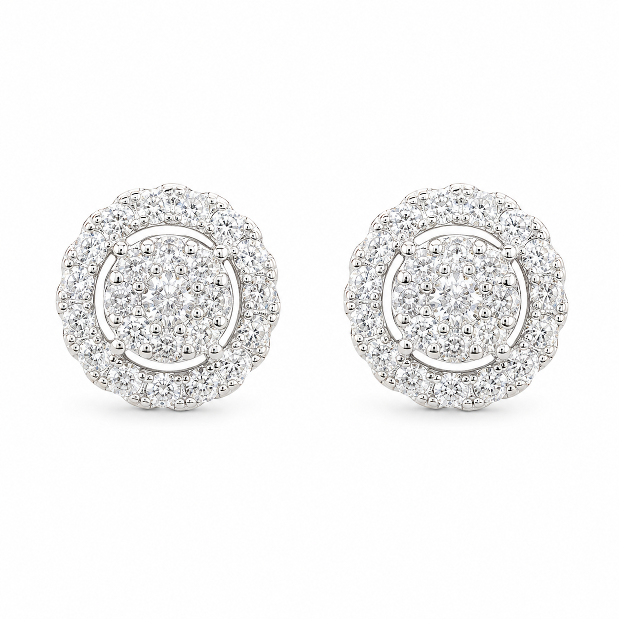 Radiant Halo Stud Earrings in 925 Sterling Silver