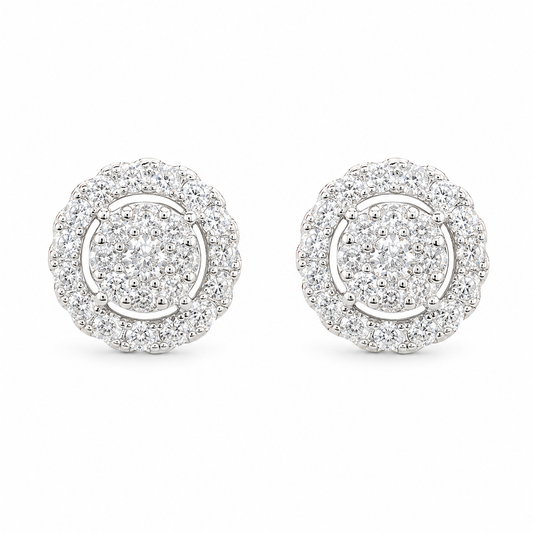 Radiant Halo Stud Earrings in 925 Sterling Silver