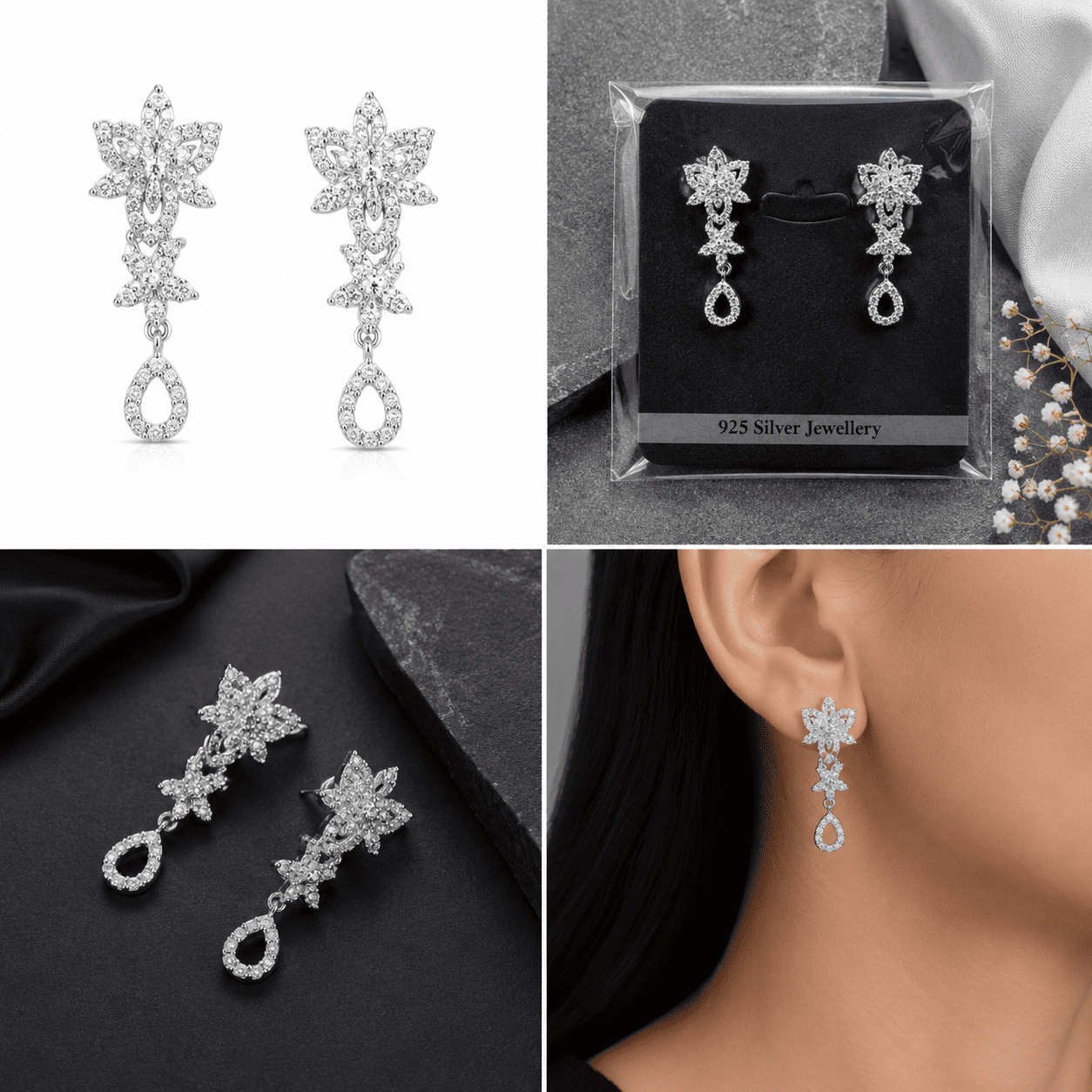 Sterling Silver Floral Drop Earrings
