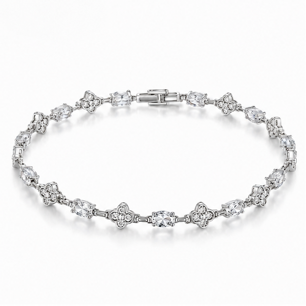 Floral Tennis Bracelet in 925 Sterling Silver with Cubic Zirconia by Vrindae Argente