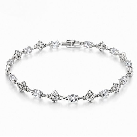 Floral Tennis Bracelet in 925 Sterling Silver with Cubic Zirconia by Vrindae Argente