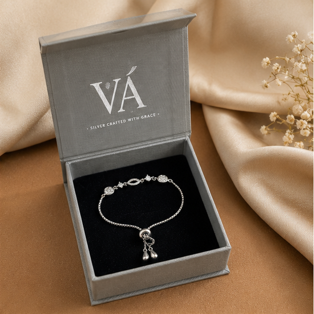 Vrindae Argente 925 Sterling Silver Bracelet in Premium Grey Gift Box – Elegant Silver Jewellery
