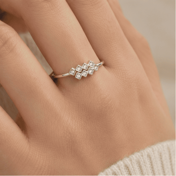 Vrindae Argente 925 Sterling Silver Geometric Ring in Premium Grey Gift Box