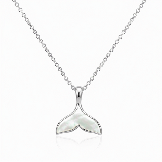 Vrindae Argente Marée Mother of Pearl whale tail pendant necklace in 925 sterling silver 