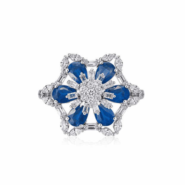 Vrindae Argente Celestia Sapphire Bloom adjustable 925 sterling silver floral ring 