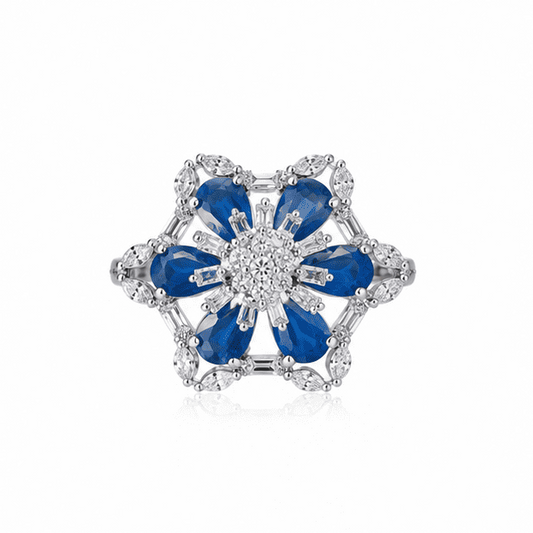 Vrindae Argente Celestia Sapphire Bloom adjustable 925 sterling silver floral ring 