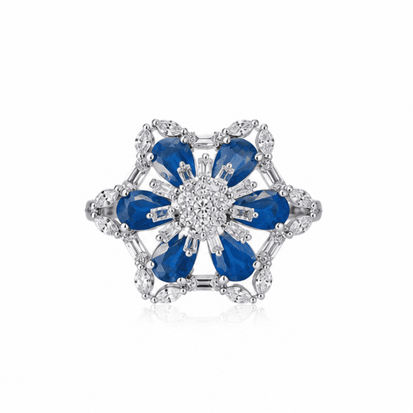 Vrindae Argente Celestia Sapphire Bloom adjustable 925 sterling silver floral ring 