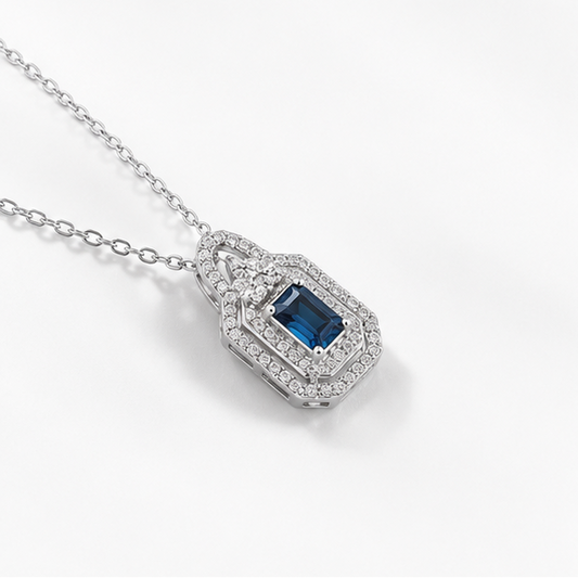 Midnight Sapphire Halo Pendant Necklace | Elegant Silver Daily Wear Jewellery