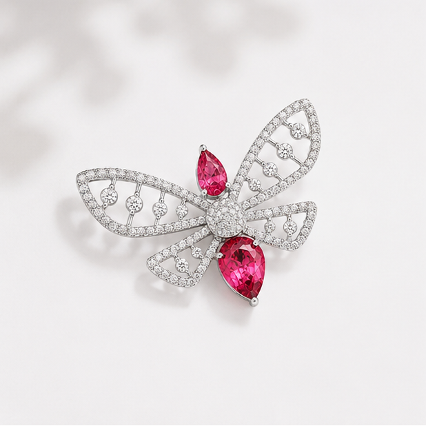 Pink Stone Celeste Radiance Butterfly Statement Brooch