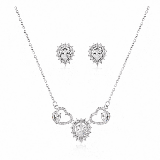 Model wearing the Vrindae Argente Celestia Twin Hearts 925 sterling silver necklace