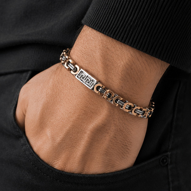Men’s Dual Tone Cuban Link Bracelet –sterling silver Chain