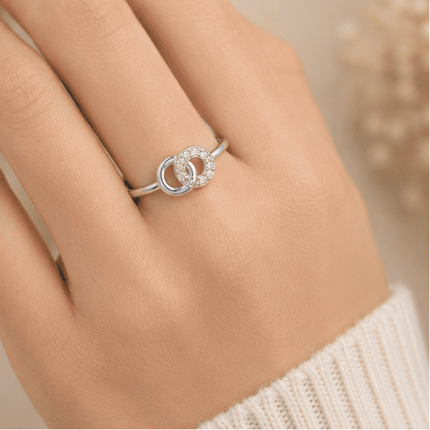 925 Sterling Silver Interlocking Circle Ring in Premium Vrindae Argente Gift Box