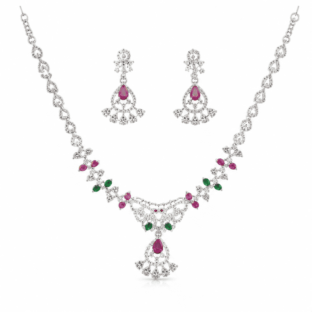 silver-ruby-emerald-necklace-set-white