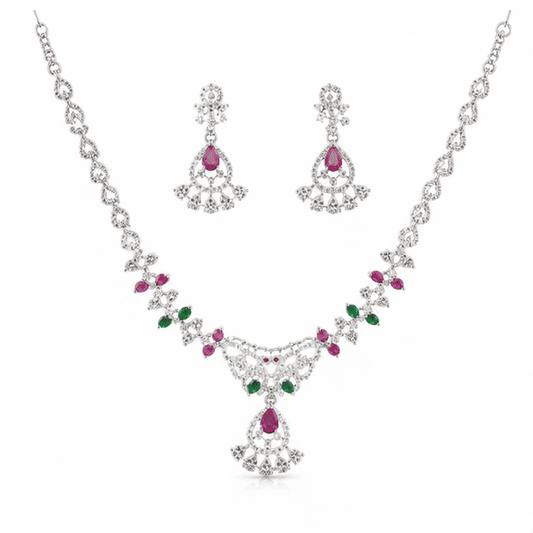 silver-ruby-emerald-necklace-set-white