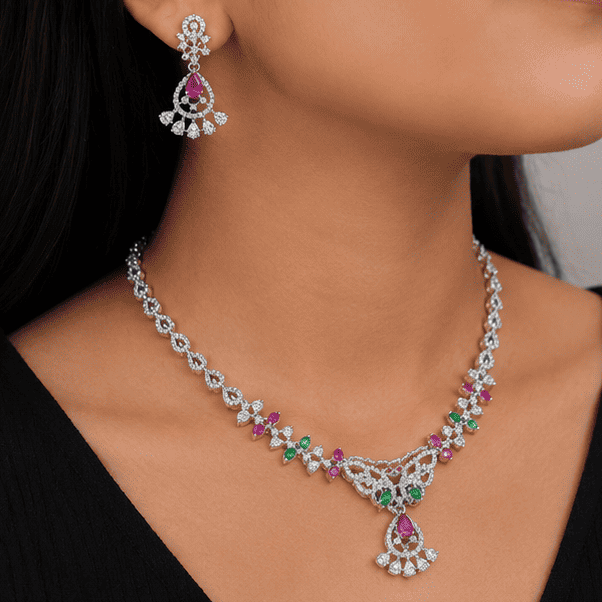 vrindae-argente-ruby-emerald-necklace-model